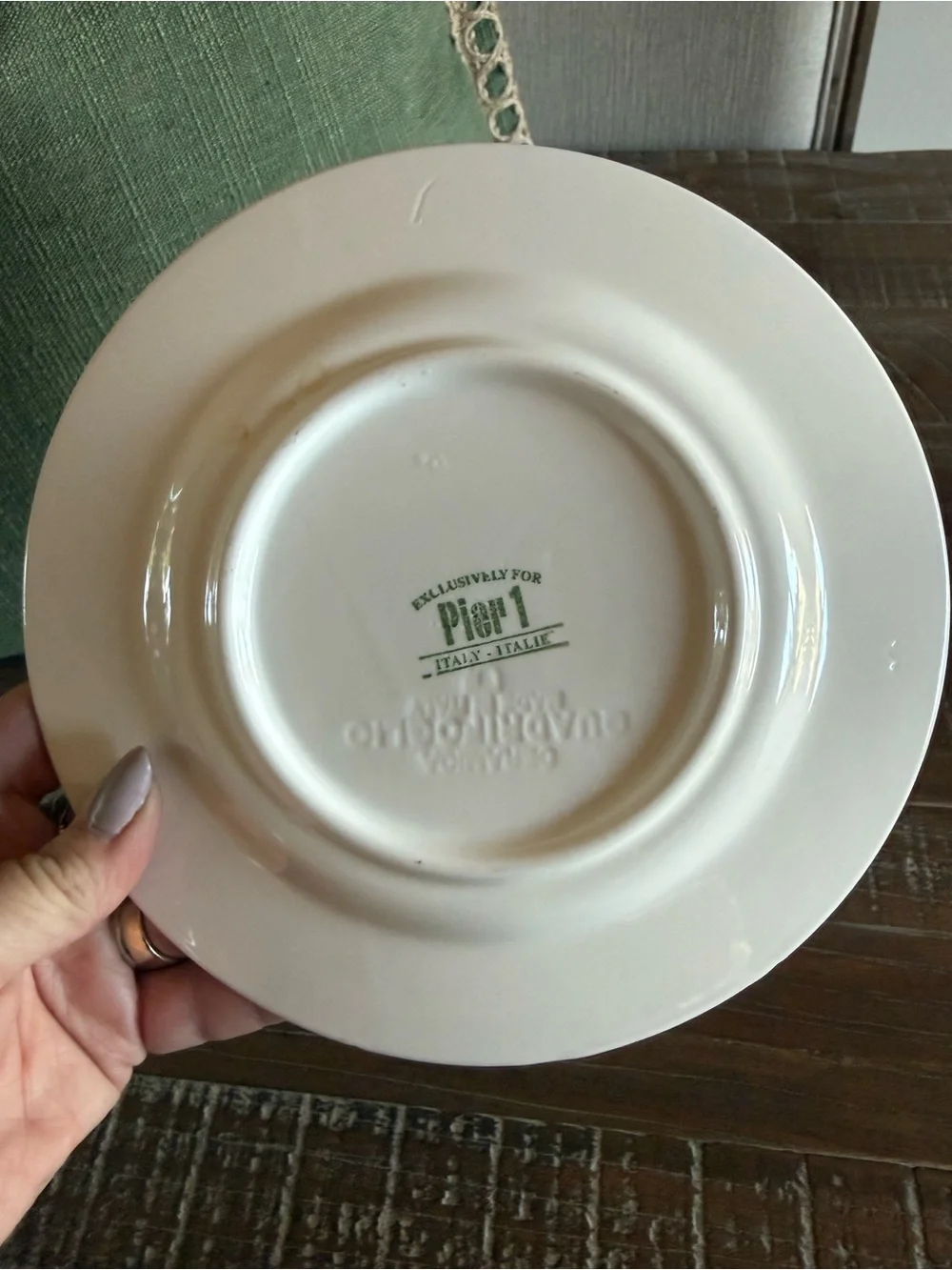 Vintage Pier 1 Versailles Plate Italy Green Blue Leaf Ceramic Dinnerware
